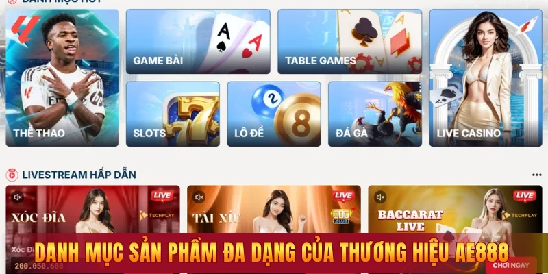 Danh mục sản phẩm đa dạng của thương hiệu AE888